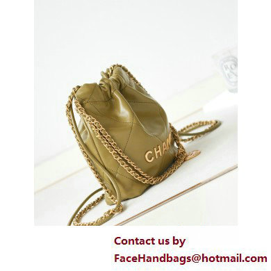 Chanel Shiny Calfskin  &  Gold-Tone Metal CHANEL 22 Mini Handbag AS3980 Olive Green